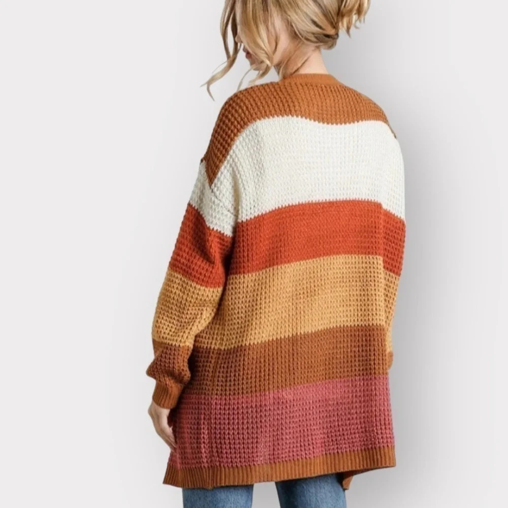 Umgee Knit Open Front Stripe Colorblock Sweater C… - image 2